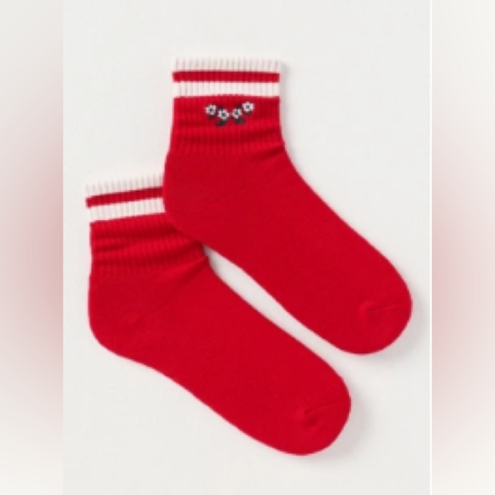Anthropologie NWT Sporty Floral Crew Socks- Red- One Size
